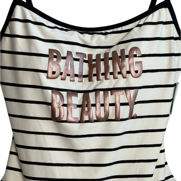 Kate Spade NY NWT $138 Bathing Beauty Graphic Striped 1-Piece Swimsuit Cream LG - Picture 3 of 8